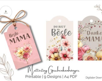 Etiquetas para presente do Dia das Mães para imprimir, Melhor Dia para a Mãe, Etiquetas florais para presente, Ideia de presente DIY, PDF A4, 9 modelos