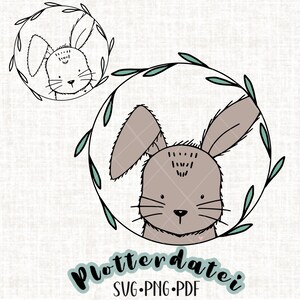 Plotterdatei Hase im Blätterkranz, Osterhase, Häschen, Plotten für Kinder