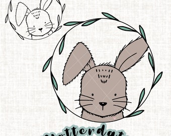 Plotter file rabbit in a leaf wreath, Easter bunny, bunny, plotting for children