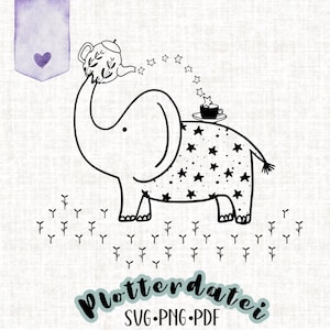 Archivo de trazador elefante con tetera/cafetera