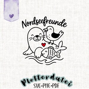 Amis de la mer du Nord – Fichier de traceur maritime avec phoque, mouette et poisson – SVG PNG PDF
