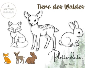 SVG-plotterbestand met bosdieren – Vos, Hert, Haas | PNG, DFX, PDF | Set van 3 voor Cricut & Silhouette