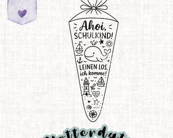 Arquivo de plotter de cone escolar para matrícula escolar – Ahoy, aluno – Vamos, estou chegando – SVG PNG PDF