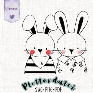 Fichier traceur maritime couple de lapins, Pâques, lapin de Pâques, SVG, fichier de découpe Cricut