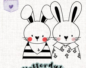 Arquivo plotter marítimo casal de coelhos, Páscoa, coelhinho da Páscoa, SVG, arquivo de corte Cricut
