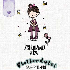 Schoolinschrijving 2025 schoolmeisje met knuffel