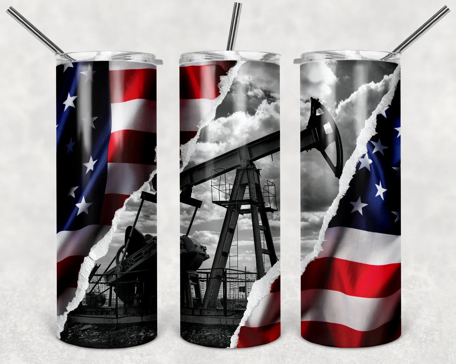 Patriotic Pump Jack Tumbler Sublimation Ready to Press - Etsy