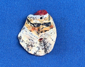 Miniature Christmas Ornament Natural Oyster Shell Shell Santa Hand Painted