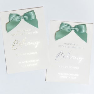 Green Bow Seat Reservation Tags | Wedding Reservation Tags | Foiled Personalised Wedding Seat Reservation Tag