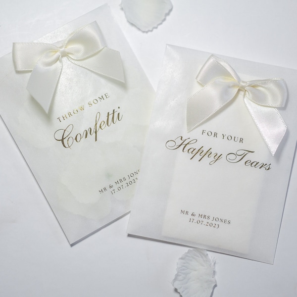 Bow Confetti Bags | For Your Happy Tears | Wedding Bags | Wedding Paper Bags | Tissue Packets