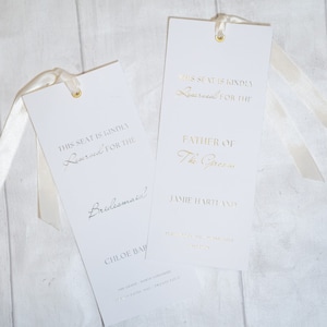 Etiquetas de reserva de asientos para ceremonias de boda / Etiquetas de reserva de bodas / Etiqueta de reserva de asientos para bodas personalizada con papel metalizado / Letrero de asientos para bodas