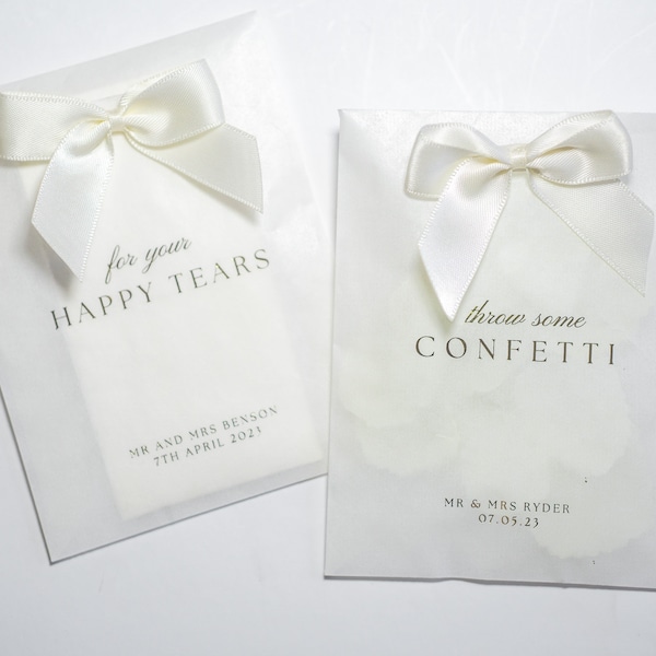 Bow Confetti Bags | For Your Happy Tears | Wedding Bags | Wedding Paper Bags | Tissue Packets