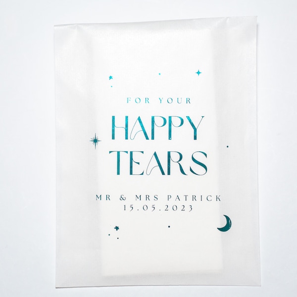 Celestial For Your Happy Tears | Tissue Packets | Personalised Tissue Bags | Celestial Wedding Packets | Moon & Stars Wedding