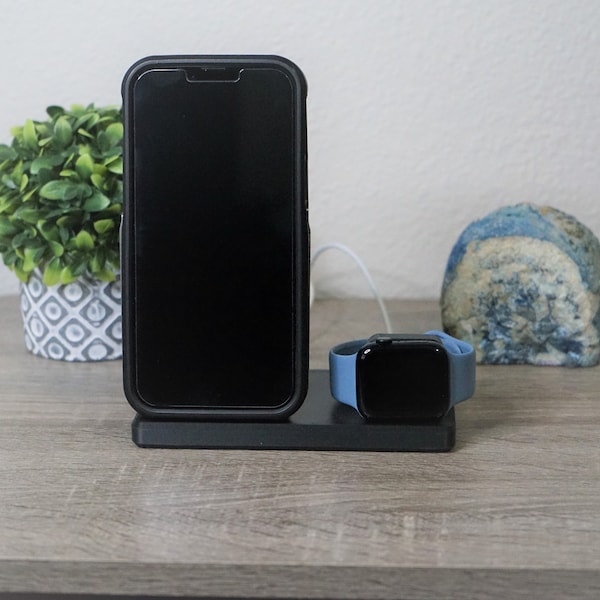 Upright MagSafe iPhone and Apple Watch Holder for Charging (3D Printed)