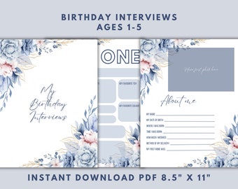 Birthday Interview Printable PDF for Ages 1-5, Birthday Interview, Baby Book, Baby Keepsake, Birthday Keepsake