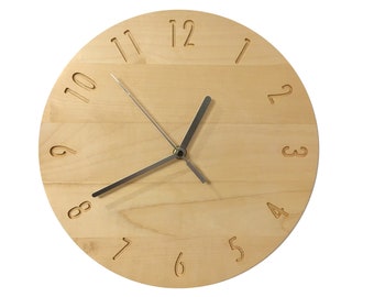 Wooden Wall Clock, Sycamore Clock, Modern Clock, Modern Wall Clock, Round wall clock, Minimalist clock, size: 11'' / 28 cm