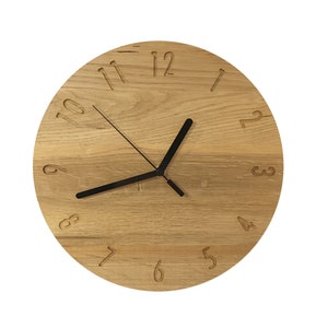 Wooden Wall Clock, Oak Clock, Modern Clock, Modern Wall Clock, Round wall clock, Minimalist clock, size: 11&#39;&#39; / 28 cm