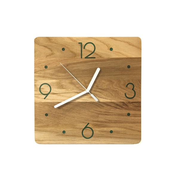 Horloge murale en bois, horloge en chêne, horloge moderne, horloge murale moderne, horloge murale carrée, horloge minimaliste, taille : 11'' / 28 cm