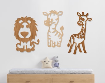 African animals, Wooden animals, Animal children, Children&#39;s room, Colorful animals, Wall decoration,