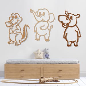 Savannentiere, Holztiere, Tierkinder, Kinderzimmer, Bunte Tiere, Wanddeko,