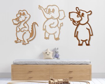 savanna animals, Wooden animals, Animal children, Children&#39;s room, Colorful animals, Wall decoration,