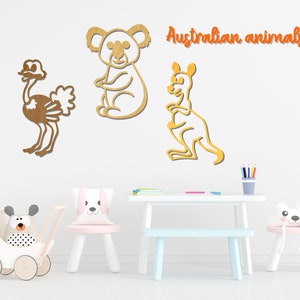 Australian animals, Wooden animals, Animal children, Children&#39;s room, Colorful animals, Wall decoration,