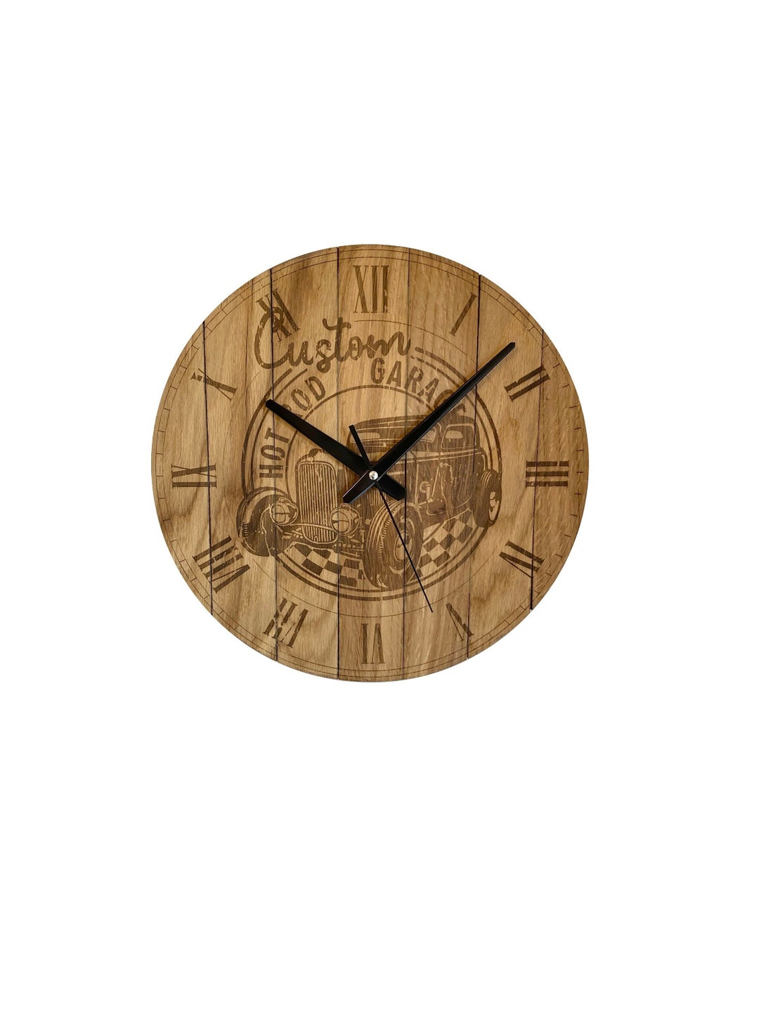 Wooden Wall Clock, Oak Clock, Hot Rod Clock, Old Wall Clock, Round Wall ...