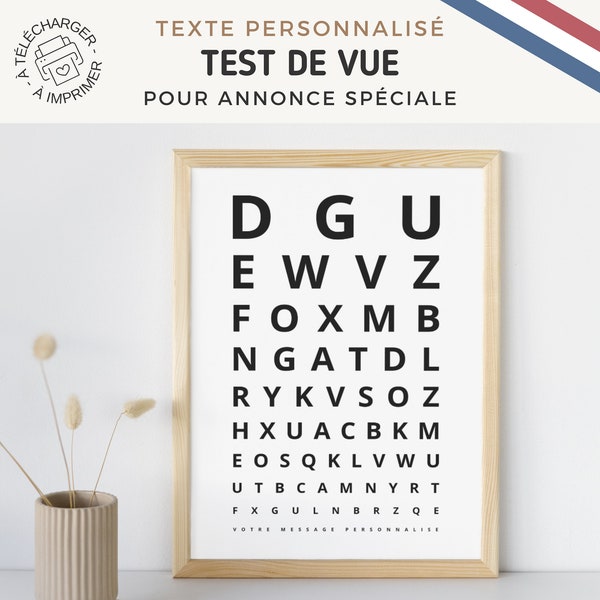 PERSONNALISÉ - Test de vue - Annonce Grossesse, Sexe bébé, Mariage, Anniversaire, Surprise, Voyage, Evenement - Jeu, affiche à télécharger