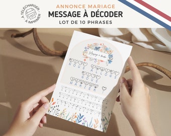 Wedding Announcement, PACS - Message to decode / Marriage proposal / Request for witness / Card, game to download, batch to print Flowery