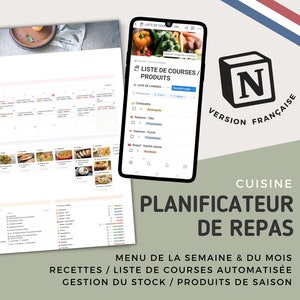 Notion - Modello di cucina francese / francese - Pianificatore / organizzatore di menu, pasti, ricette, lista della spesa, scorte