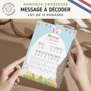 Annonce Grossesse - Message à décoder / Révélation sexe bébé / Carte, jeu à télécharger, lot à imprimer / Naissance / Baby shower Pâques