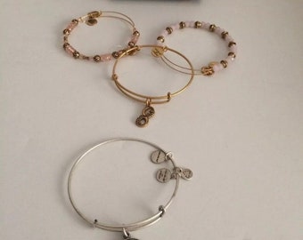 Alex & Ani You Are Loved Goldtone Triple Bracelet 2017 with Infinity Charm Plus A Single Silvertone Bracelet With Round Charm 2015