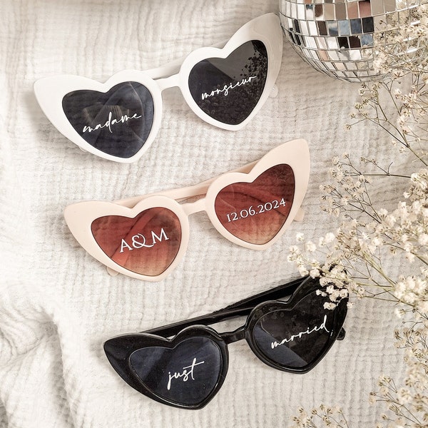 Lunettes coeur personnalisées - Sticker autocollant lunettes coeur - pour mariage, photobooth, anniversaire