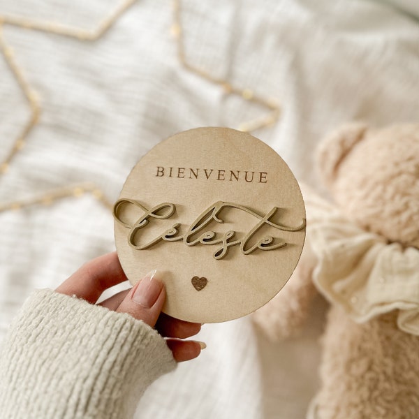 Carte bienvenue bébé - pancarte en bois personnalisée sur mesure