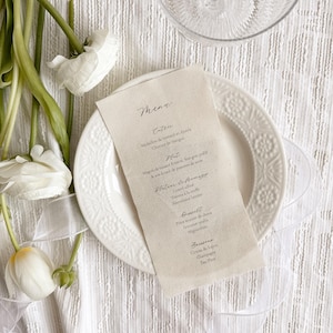 Menu en tissu personnalisé pour mariage, baptême, événement, anniversaire