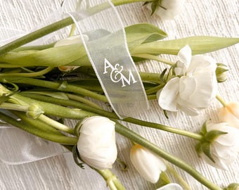 Ruban de bouquet personnalisé transparent pour mariage, baptême