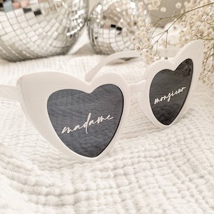 Personalisierte Herzbrille Herzbrillenaufkleber für Hochzeit, Photobooth, Geburtstag lunettes blanches