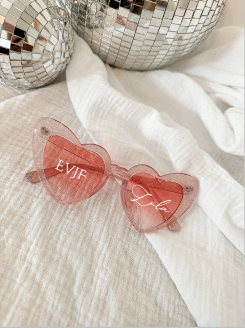 Lunettes coeur personnalisées Sticker autocollant lunettes coeur pour mariage, photobooth, anniversaire lunettes roses