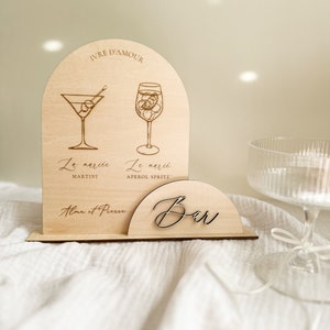 Pancarte double bar cocktails, vin, champagne, boissons, mocktails - signalétique mariage, événement