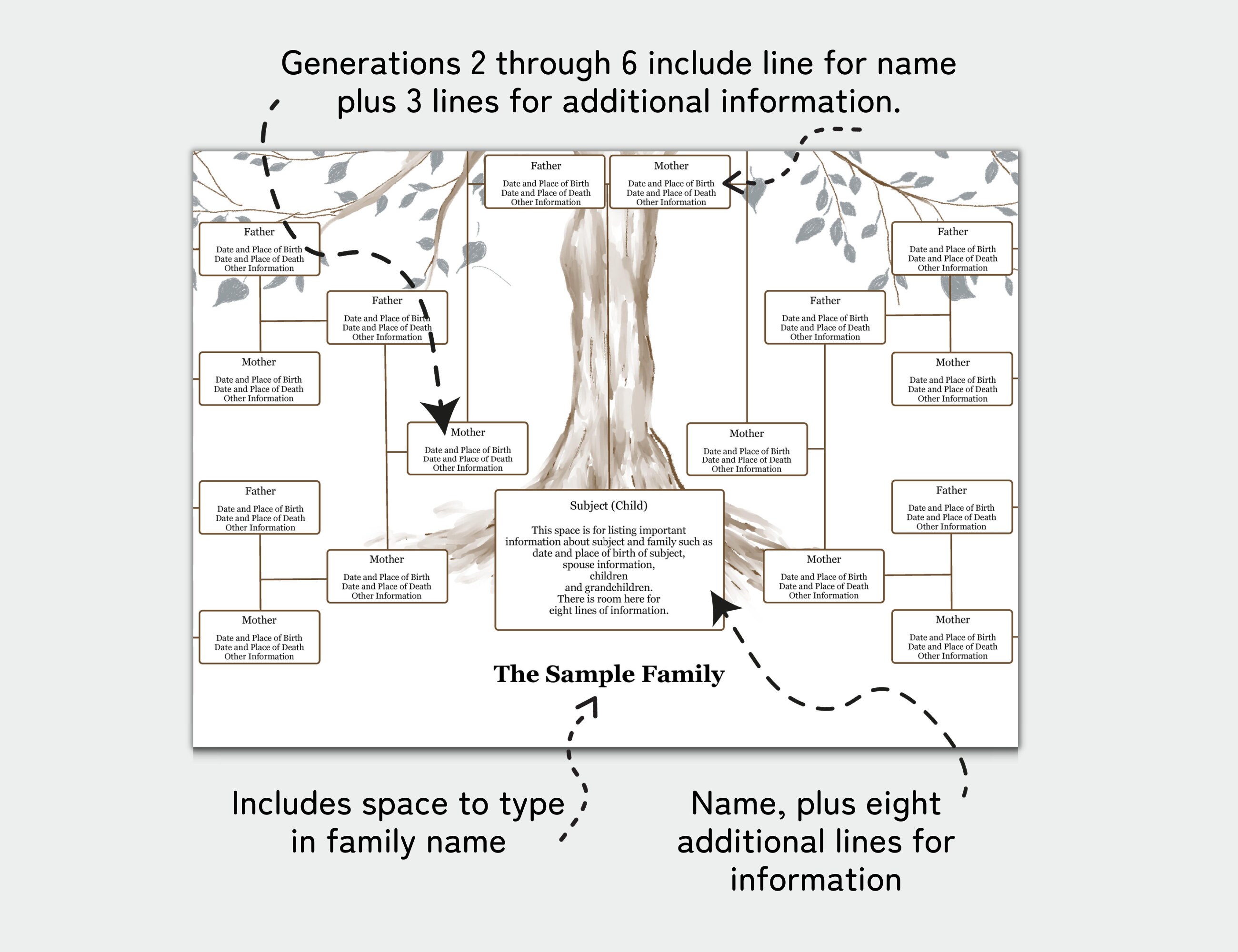 Family Tree Template 8 Generation Family Tree Chart 24 X 36 Poster 