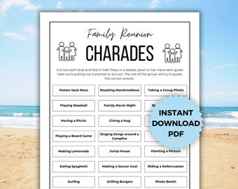 Family Reunion Charades Game, Printable Icebreaker Game, Charades Words, Ideas for Family Reunion Party, Family Game Night