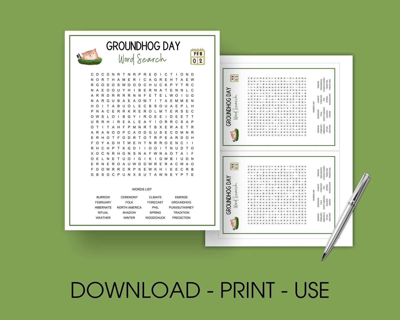 Groundhog Day Word Search Game, Printable Winter Activity for Kids and ...