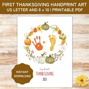 My First Thanksgiving Handprint and Footprint Art, Fall Handprint Craft, Baby Footprint, Handprint Keepsake Gift, Printable PDF