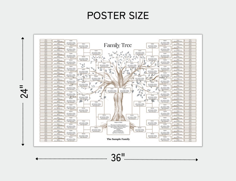 Family Tree Template 8 Generation, Family Tree Chart, 24 X 36 Poster