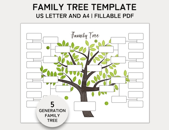 Family Tree Template 5 Generation, Family Tree Chart, Printable