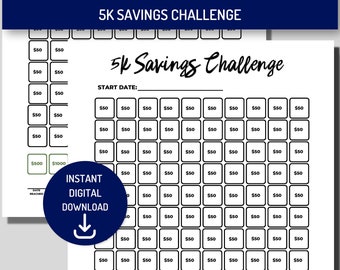 Printable 5K Savings Challenge, Savings Tracker, PDF, Instant Download A4 and Letter