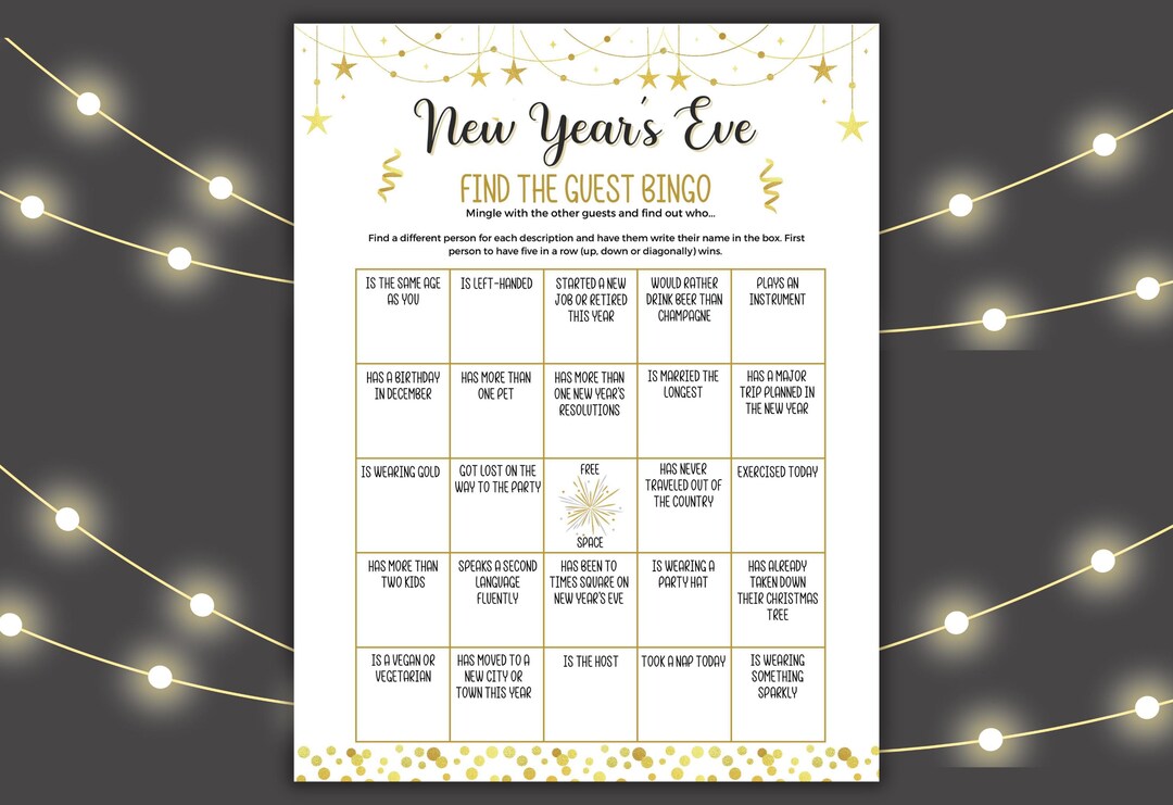 New Years Eve Find the Guest Bingo Game, New Years Eve Party, New Years ...