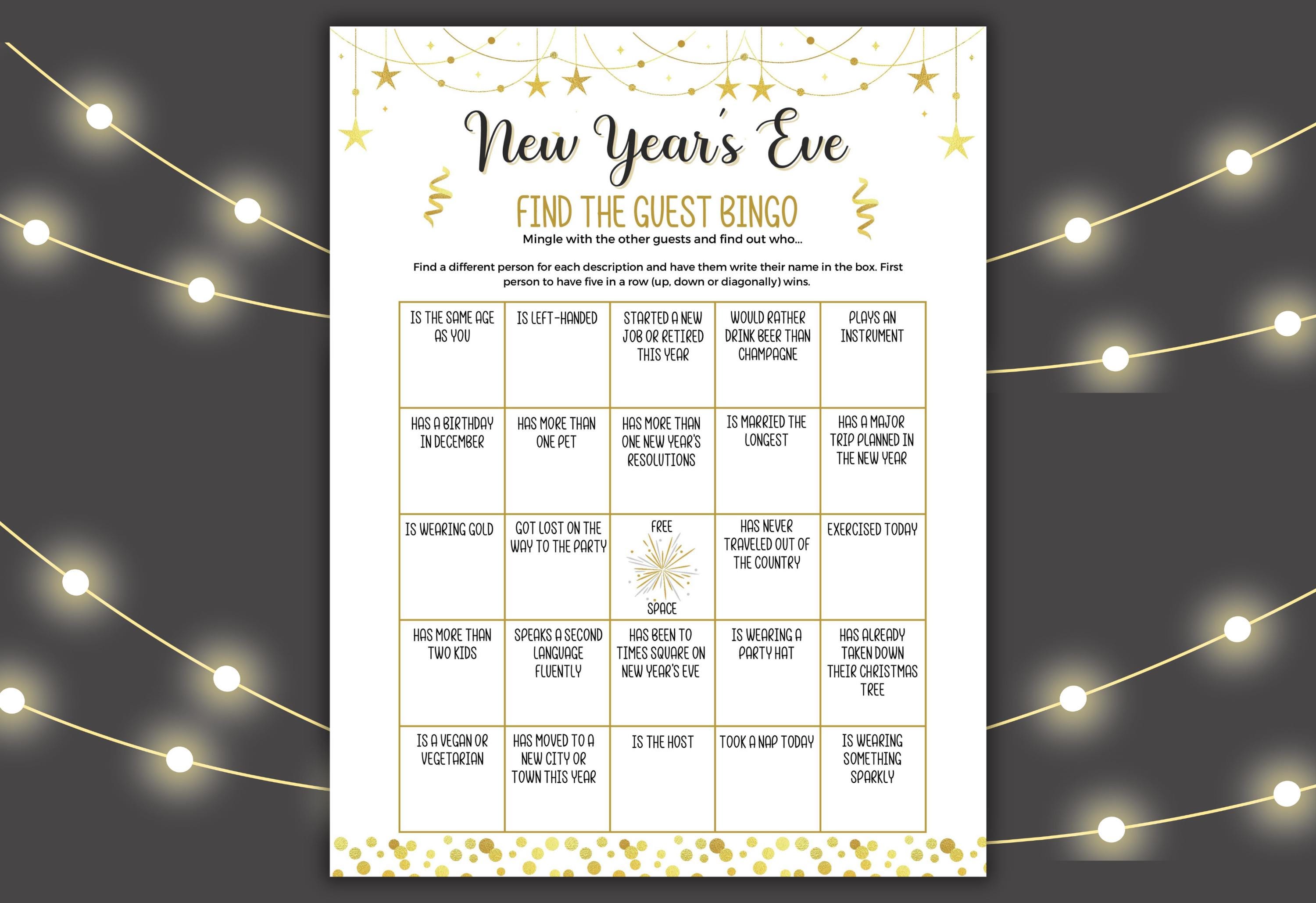 New Years Eve Find the Guest Bingo Game, New Years Eve Party, New Years ...