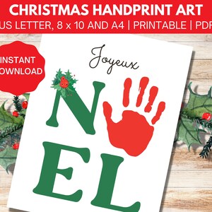 Christmas Handprint Art, Handprint Christmas Craft Activity or Keepsake for Toddlers and Kids, Joyeux Noel