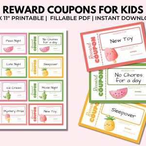 Kids Reward Coupons, Reward for Chore Chart, Custom Coupon Book, Reward System, Mom Bucks, Printable PDF, Editable Reward Tickets